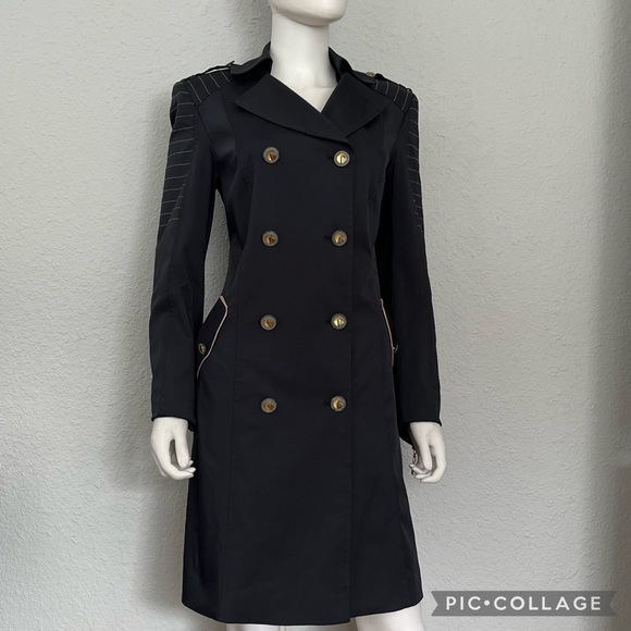 SALE💥💥WOMEN TRENCH COAT DOUBLE-BREASTED JACKET LINED NAVY BLUE NOTCHED COLLAR - Picture 13 of 13